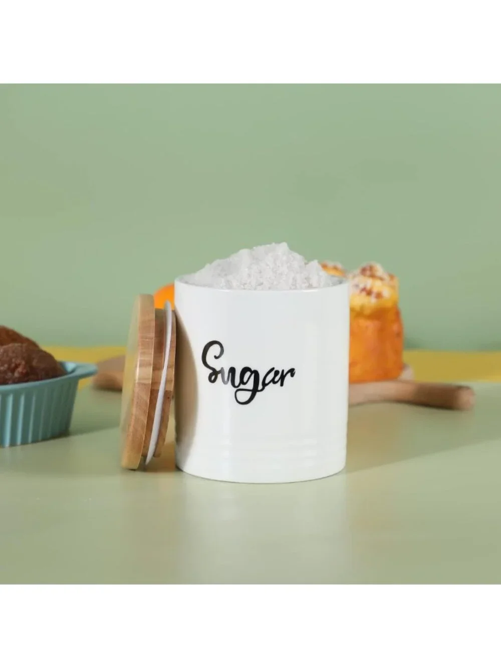 Space-Saving Porcelain Food Storage Containers with Lid, 4.5 Inch, Labeled Sugar